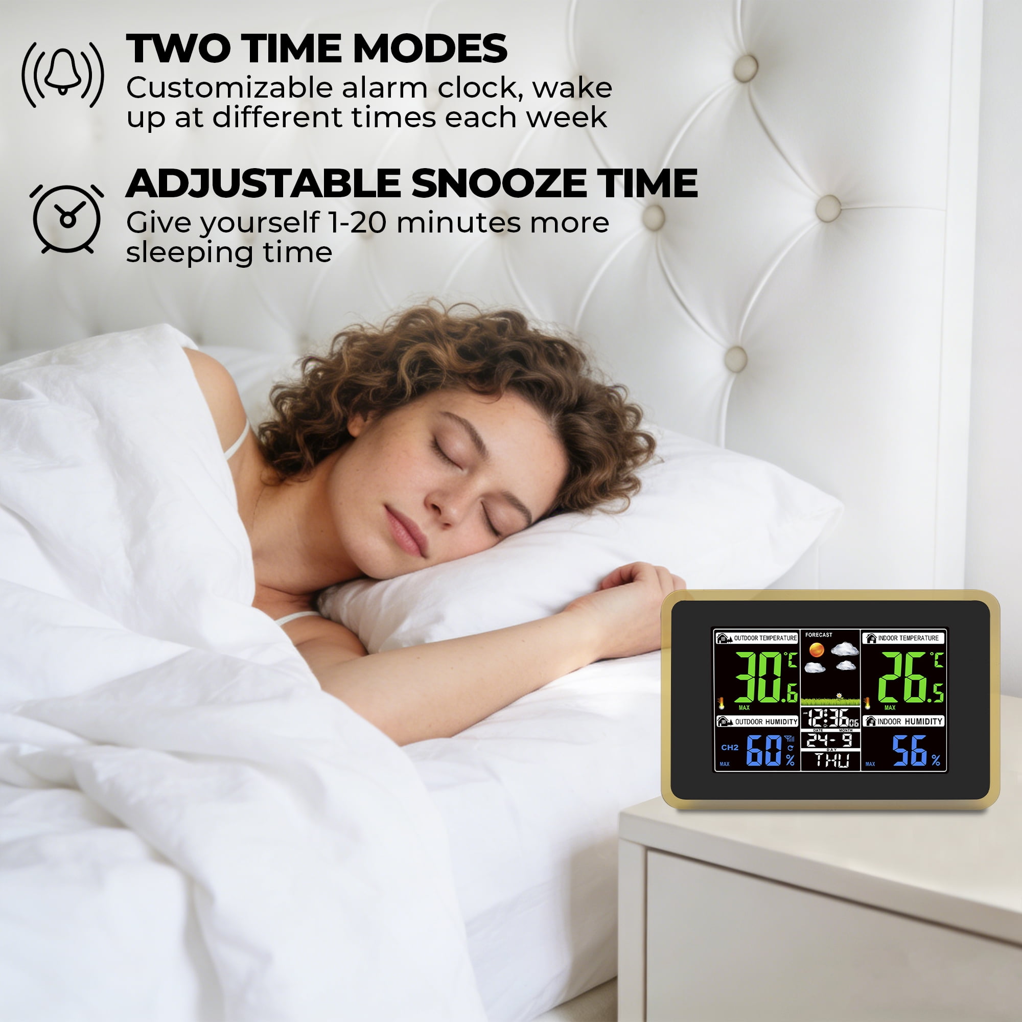AOLIGO Wireless Weather Station, Color Display with Indoor Outdoor Thermometer, Forecast, Alarm and Calendar, Black