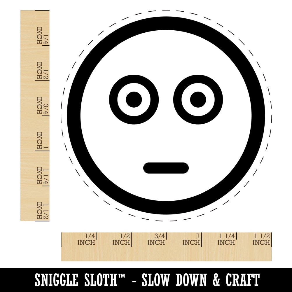Scared Face Emoticon Self-Inking Rubber Stamp Ink Stamper - Blue Ink - Large 1-1/2 Inch