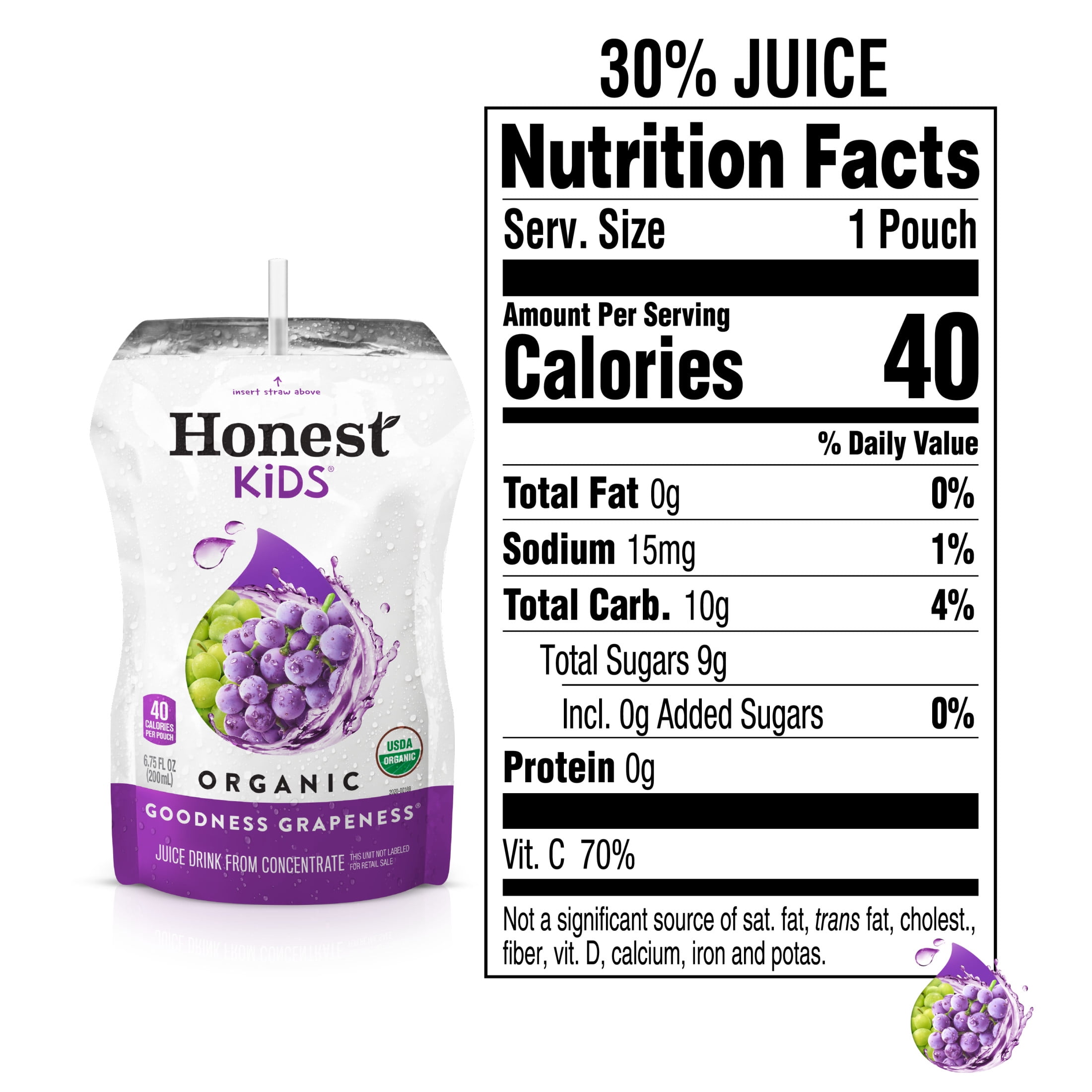 Honest Kids Organic Goodness Grapeness Grape Fruit Juice, 6.75 fl oz, 8 Pouches