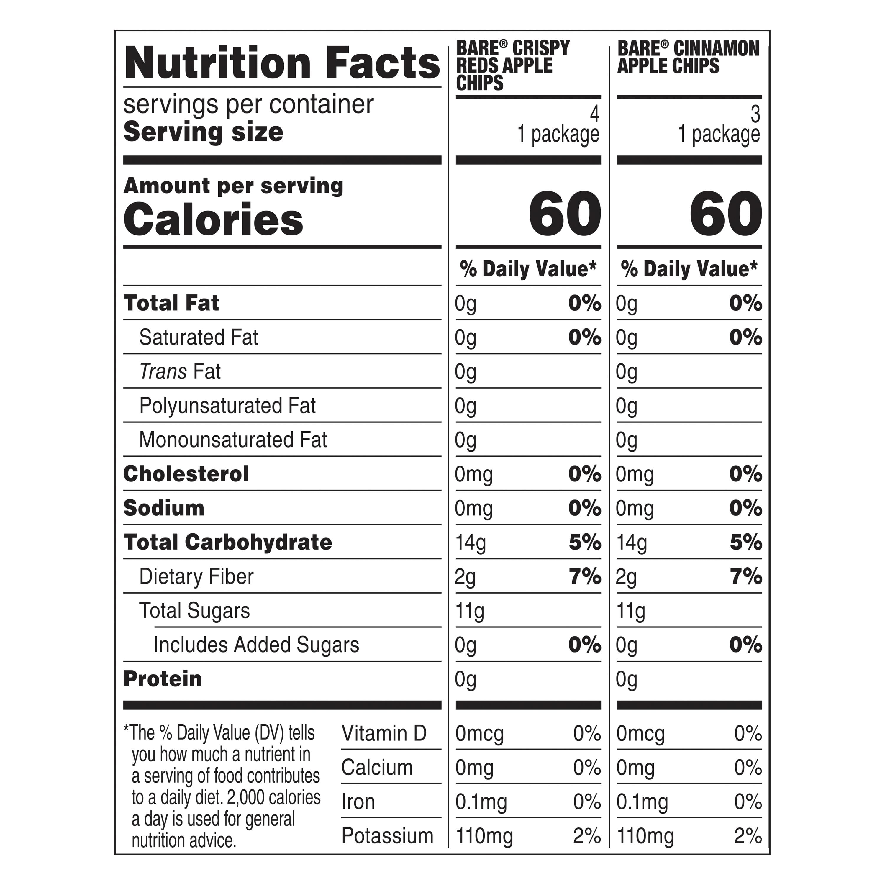 (6 pack) Bare Baked Crunchy Apple Chips, Fuji & Reds & Cinnamon Variety Pack, 0.53oz, Gluten Free, 7 Count