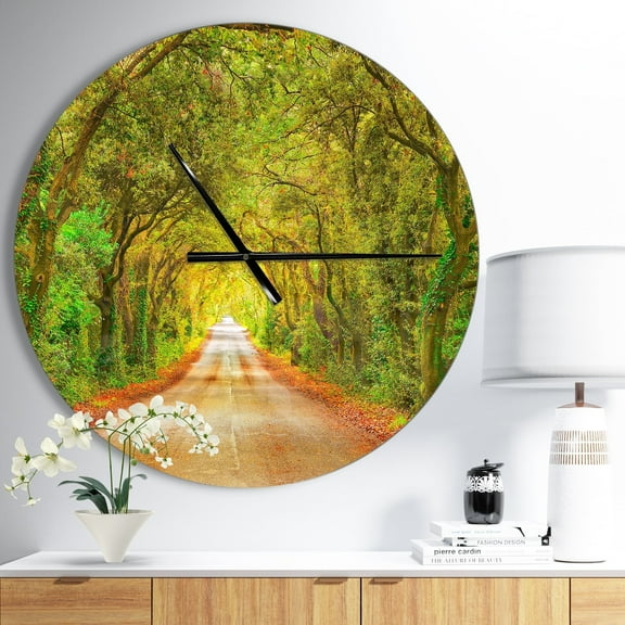 Designart 'Fall Greenery and Road Straight Ahead ' Farmhouse wall clock