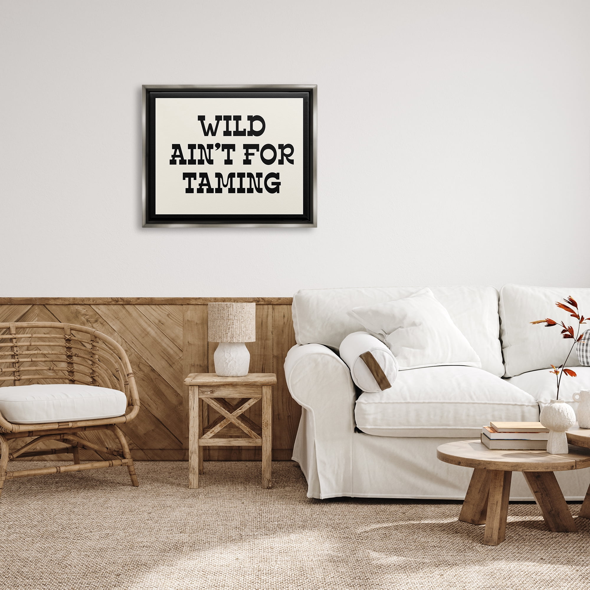 Stupell Industries Wild Ain't For Taming Phrase Inspirational Painting Gray Floater Framed Art Print Wall Art, 31 x 25