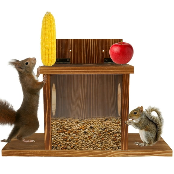 Austok Squirrel Feeder with Recess Design Wood Squirrel Feeder House with Extended Bottom Plate Squirrel Feeding House Squirrel House Squirrel Feeder Stand for Outside Yard Porch Decoration