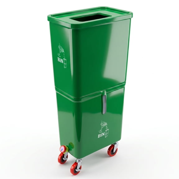 Green Commercial Beverage Bin with Wheels | Dual-Compartment Drink Dump Bin