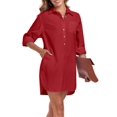 thumbnail image 5 of FIOPHY Women's Button Down Shirt Dress with Pockets Oversize Collared Long Sleeve High Low Tunic Dresses Blouse, Red, L, 5 of 5