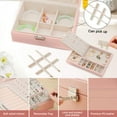 thumbnail image 4 of Jewelry Organizer，Large 2 Layer Jewelry Storage Case, PU Leather Jewelry Boxes with Removable Tray&Lock for Women and Girls Rings Earrings Necklace Bracelets Watches, Pink, 4 of 7