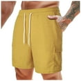 thumbnail image 3 of HCNTES Men's Cotton Loose Fit Elastic Waist Wide Leg Short with Pockets(Yellow,M), 3 of 6