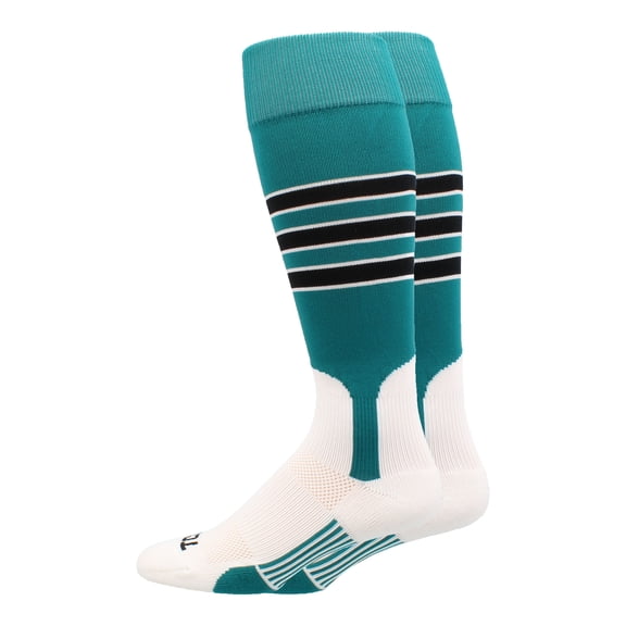 TCK Baseball Stirrup Socks with Stripes - Teal/White/Black, X-Large