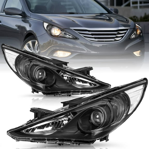 Headlights Assembly For 2011-2014 Hyundai Sonata Black Projector Headlamps Set