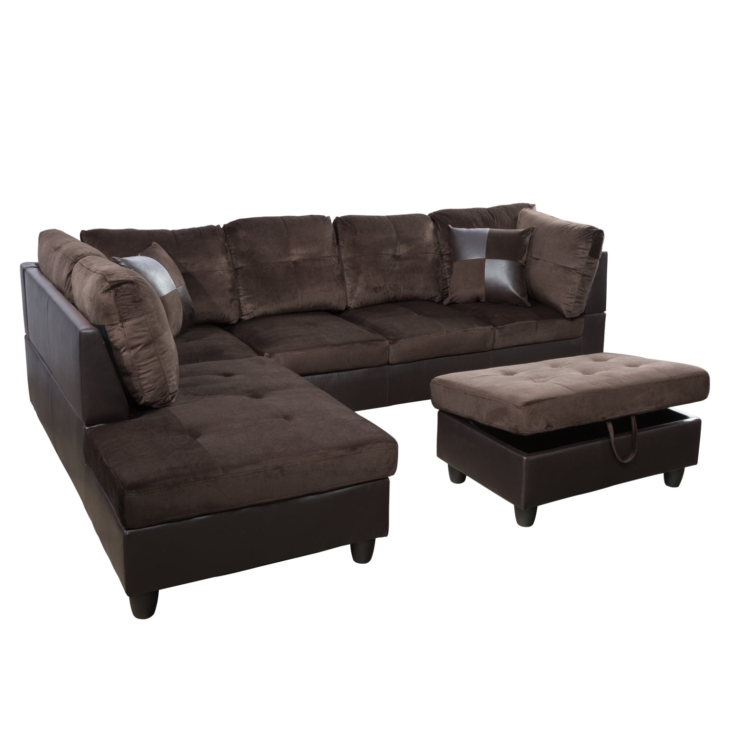 Hommoo Lint&PVC L Shaped Sectional Sofa, Sectional Couch Sofa, Modern Living Room Furniture Sets, Brown(No Ottoman)