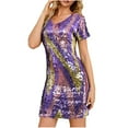 thumbnail image 2 of Jinhomg Sequin Party Dress for Women Sparkly Glitter Mardi Gras Bodycon Dress Casual Comfy Short Sleeve V-Neck Midi Dress Holiday Streetwear 90 Percent off Clearance Multicolor XL, 2 of 9