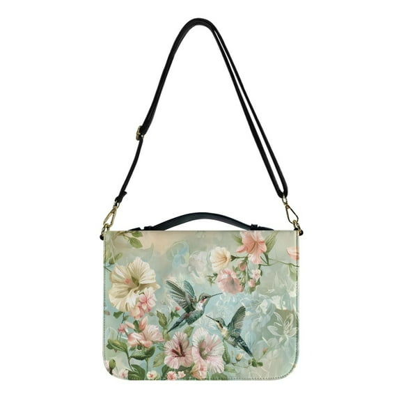 FOR U DESIGNS Hummingbird Flower Bible Cover for Women Soft Bible Case with Shoulder Strap Leather Bible Bags Organizer Size Medium Portable Bible Case Bag Book Carrying Case