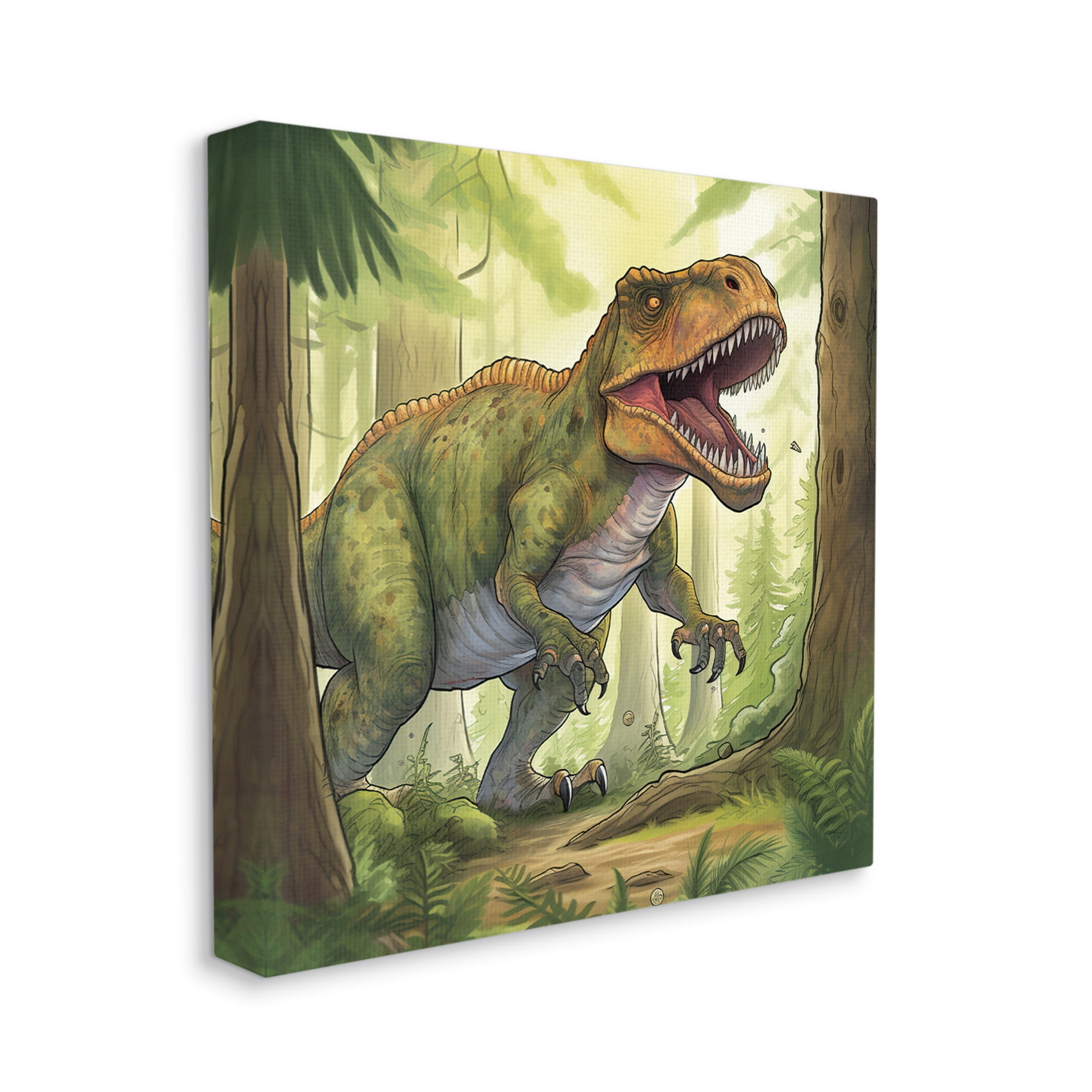 Stupell Industries Roaring Dinosaur Scenery Animals & Insects Painting Gallery Wrapped Canvas Print Wall Art, 36 x 36