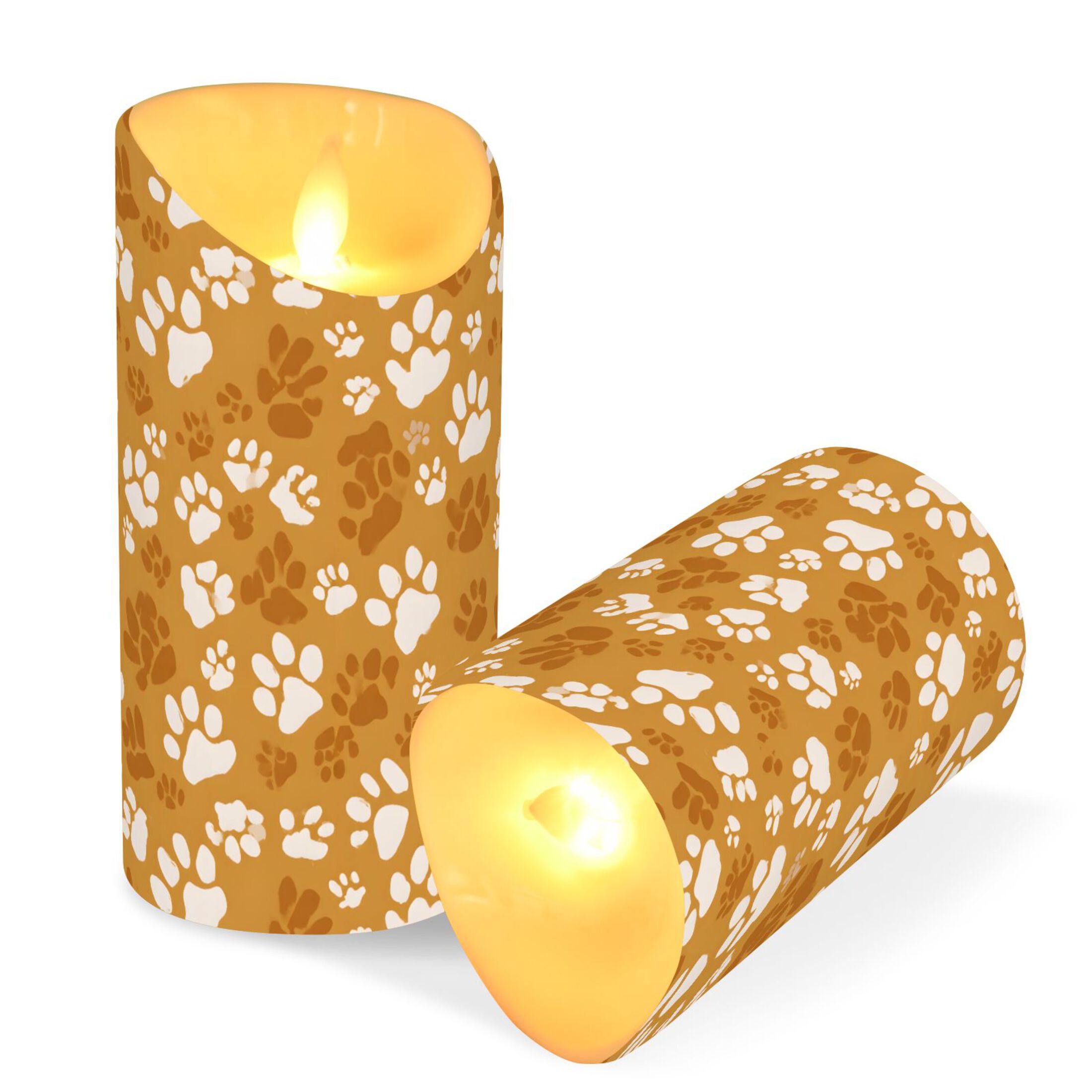 Animal Paw Prints Flameless Candles 2 PCS with Remote Realistic Moving Flame LED Tapered Pillar Set for Home Decor