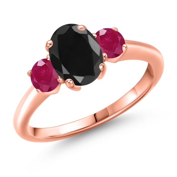 Gem Stone King 2.36 Ct Oval Black Sapphire Red Ruby 18K Rose Gold Plated Silver Ring (Size 5)