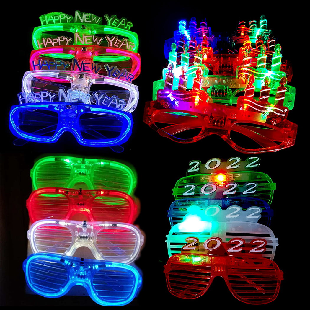 Light Up Themed Party Shades 4 Pack of Happy New Years Blinking Glasses 