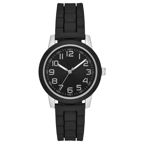 Time & Tru Women's Wristwatch: Silver Case, Black Bezel, Easy Read Dial, Silicone Strap (FMDOTT015)