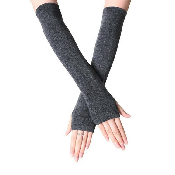 Unisex Knit Half-Finger Arm Warmers Long Sleeve Breathable Gloves for Fall Winter and Cold Weather Dark Gray