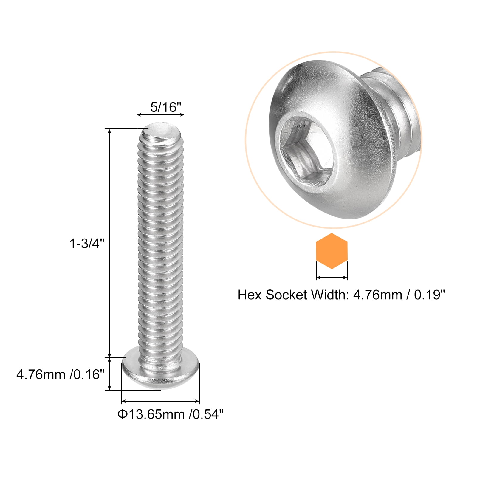 100-Pack Stainless Steel Button Head Socket Cap Screws - 1/4-20 UNC X 5/8"
