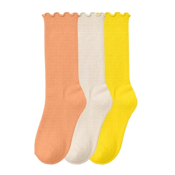 BRGZLK 3 Pack Girls Lace Trim Socks Stylish Cute Solid Color Ruffle Slouchy Socks Uniform School Dress Frilly Crew Socks Turn-Cuff Frilly Ankle Sock Pink 6-14 Years