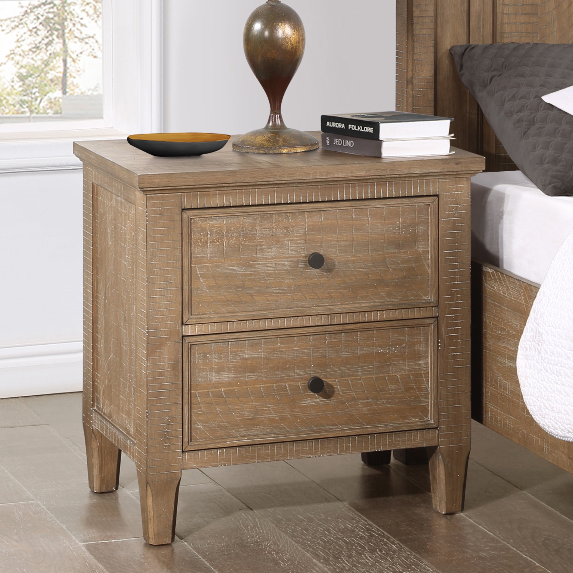Steve Silver Riverdale Rustic Modern Nightstand with Two Drawers, Driftwood