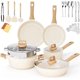 thumbnail image 1 of Juego de 22 Sartenes y Ollas Antiadherentes, Batería de Cocina: Sartenes, Wok, Ollas, Vaporera con Tapas de Vidrio. Espátulas de Silicona y Cubiertos, Blanco, 1 of 4