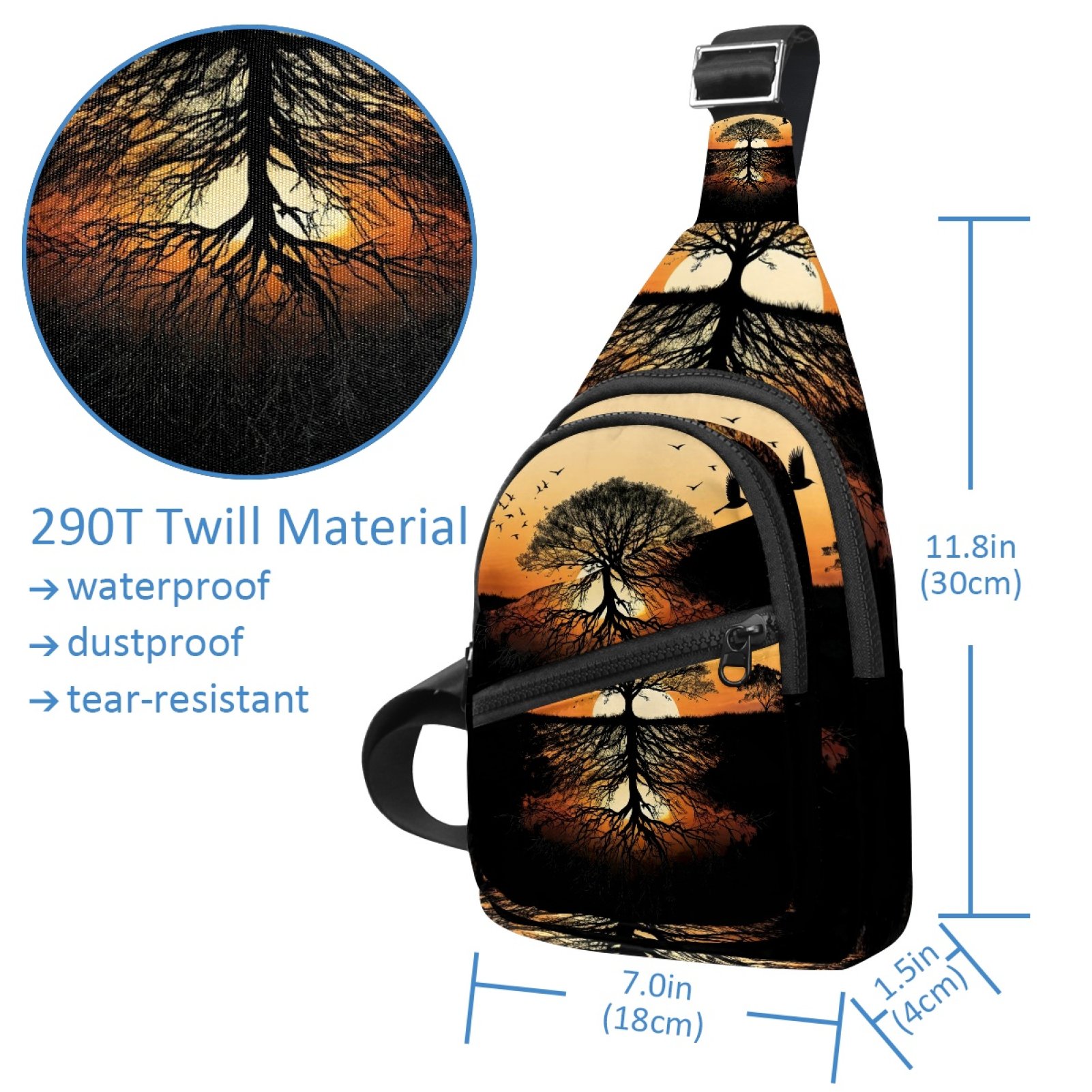 ERJLKXP Africa Sunset Grassland Small Mens Women Crossbody Chest Bag, Travel Over Shoulder Sling Bag Backpack Men Side Bag,Daypack