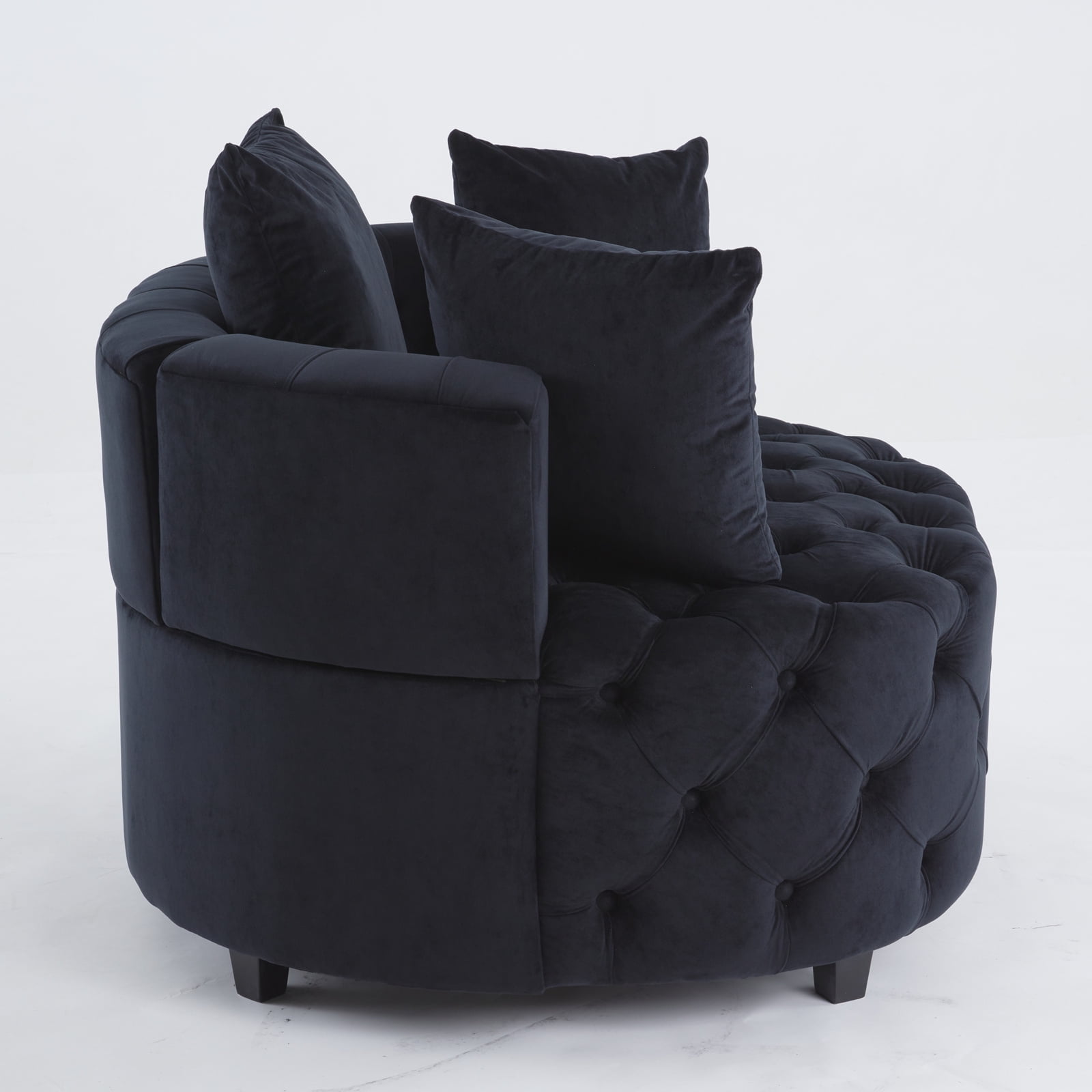 Yoneston Oversized Tufted Barrel Chair, Round Velvet Accent Chair with 3 Pillows, Comfy Lounge Sofa Chair for Living Room Bedroom Hotel Office, Black