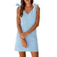 thumbnail image 5 of Dresses for Women Summer Casual Tie Strap Sleeveless V Neck Midi Dresses Womens Solid Lightweight Comfy Vacation Beach Sundresses, 5 of 9