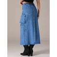thumbnail image 4 of Unique Bargains Women's Front Split Flap Pockets Maxi Denim Skirt M Blue, 4 of 7