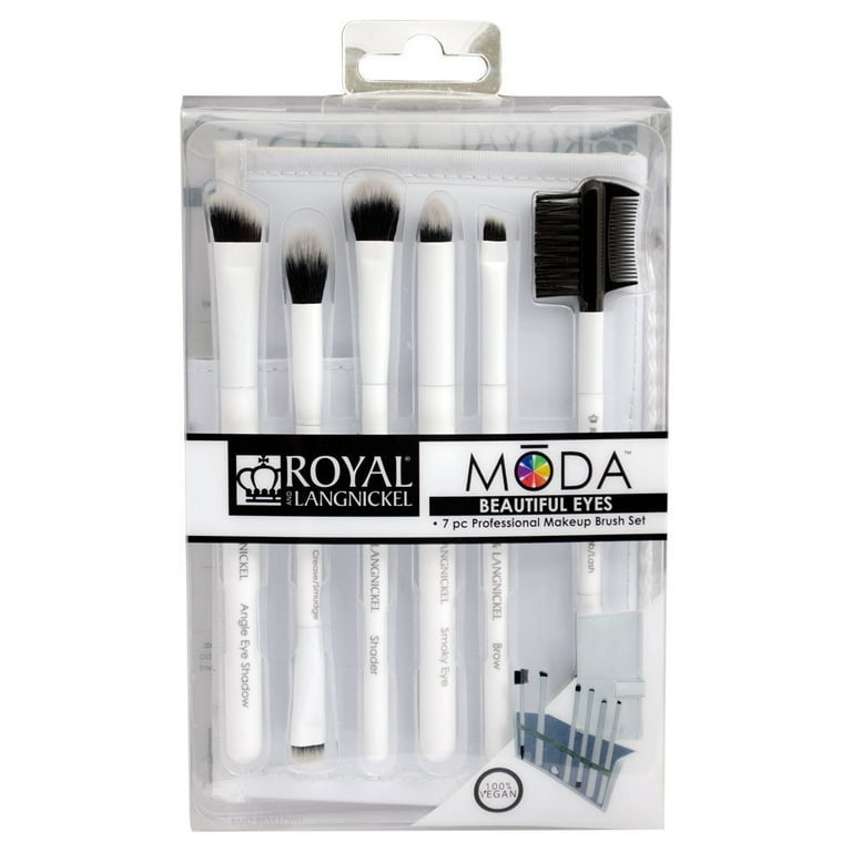 Moda Brush Beautiful Eyes 7pc White Travel Size Makeup Brush Flip