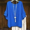 thumbnail image 1 of Camisas de manga larga,Blusa corta con mangas de encaje para mujer, cuello redondo, manga corta, camisa informal de poliéster, corte holgado para uso diario, sopatenor, 1 of 4