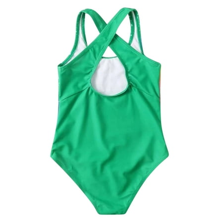 

dmqupv Plain Color Swimsuit Girls Crisscross Swimsuit Print Floral Cute Girls Printing Rainbow Summer 3 Piece Swimsuit Green 8 Years