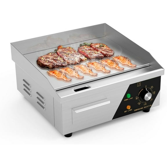 Ktaxon 14" Electric Countertop Flat Top Griddle, 1500W Electric Griddle, Teppanyaki Grill Stainless Steel with Adjustable Temperature Control 122°F-572°F for Home Restaurant Commercial