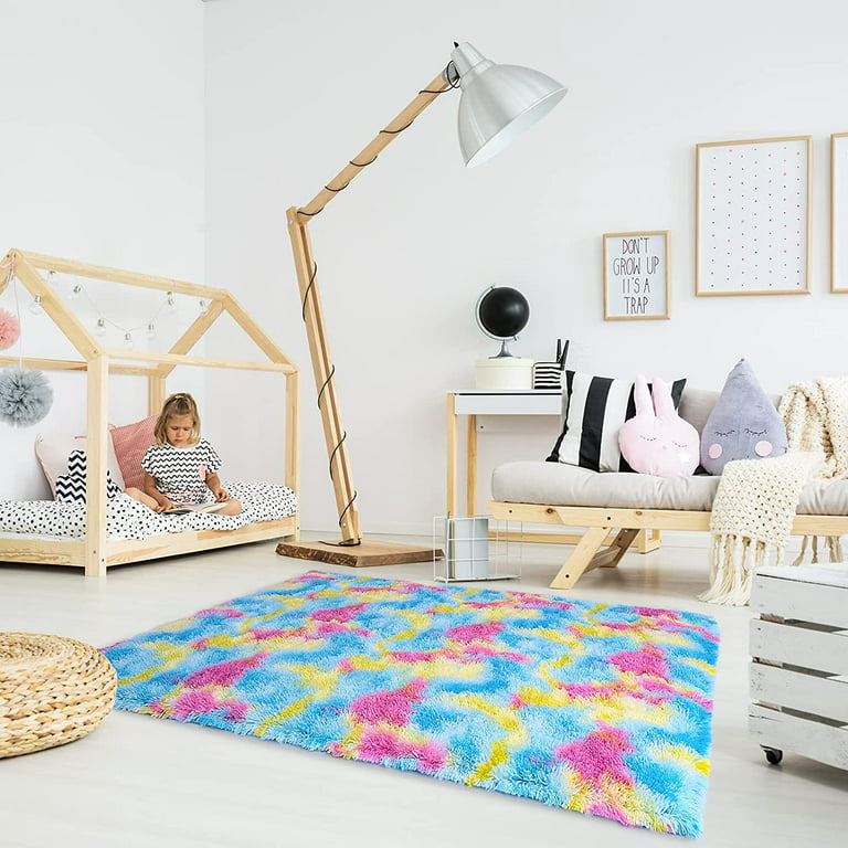 Lochas Soft Fluffy Rainbow Rugs Shaggy Colorful Carpet Plush Area Rug for  Living Room Bedroom Nursery Kids Girls Playroom Rugs Home Decor Mat,3'x5', 