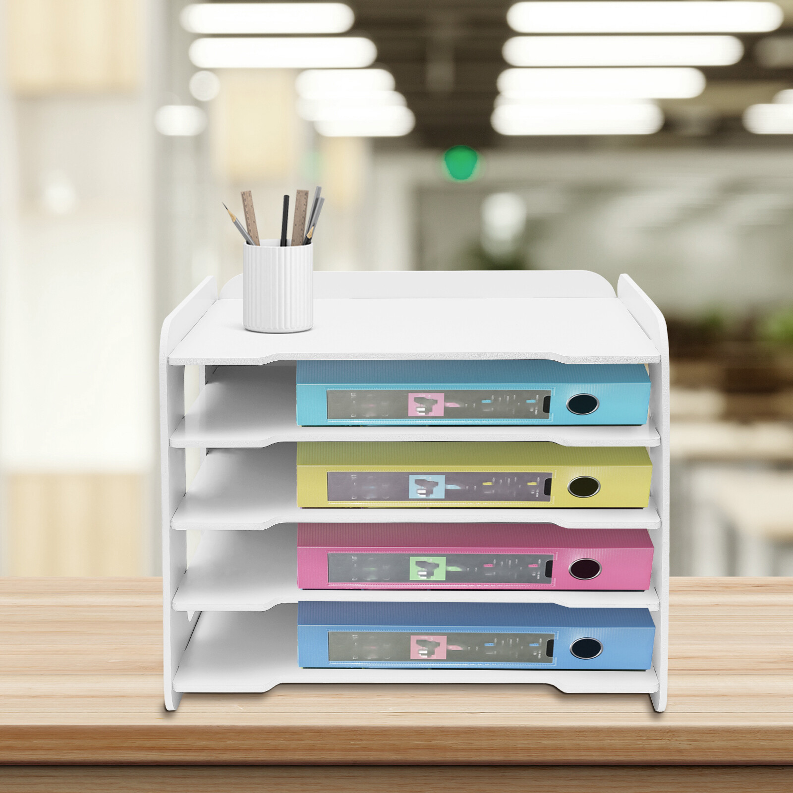 Miumaeov 5 Tiers Stackable File Organizer Tray Desk Desktop Paper Document Tray Holder