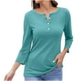thumbnail image 1 of Yuyuzo Long Sleeve Tops for Women Notch V Neck Buttons Tunic Tops Solid Color Comfy Tee Shirts, 1 of 5