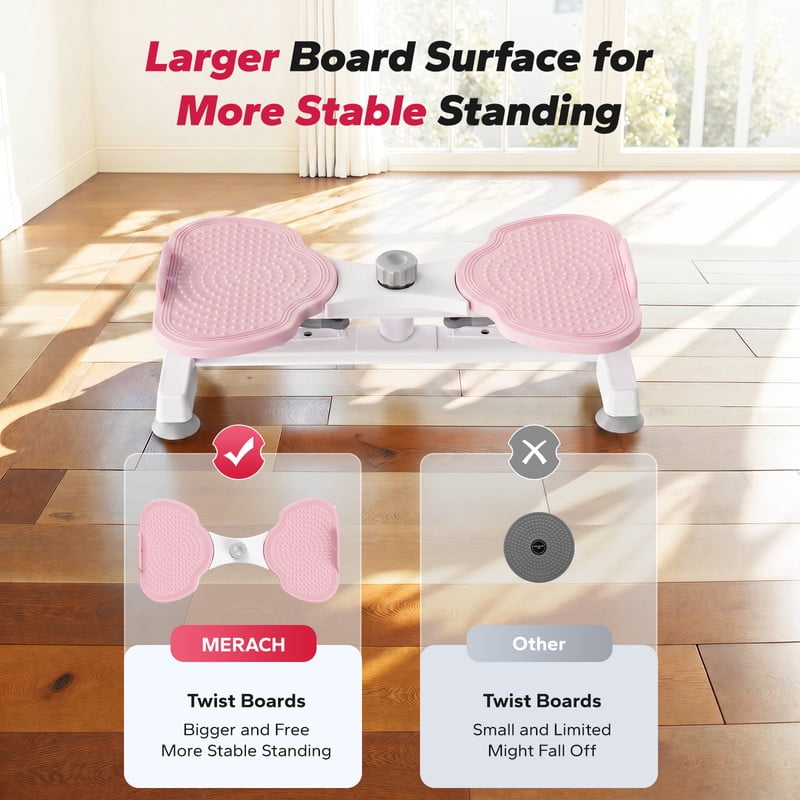 MERACH Slim Waist Twister, Silent Ab Toner for Women, 300 lbs Capacity, Core Workout Board for Home Gym, Pink