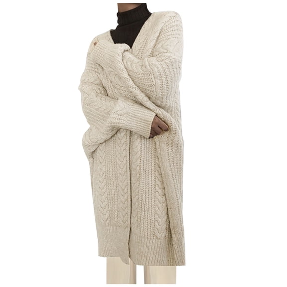 Gytharion Women's Heavyweight Chunky Knit Cardigans Open Front Long Sleeve Textured Knit Mid Length Sweater Jackets Fall and Winter Cozy Ribbed Trim Outerwear Coats