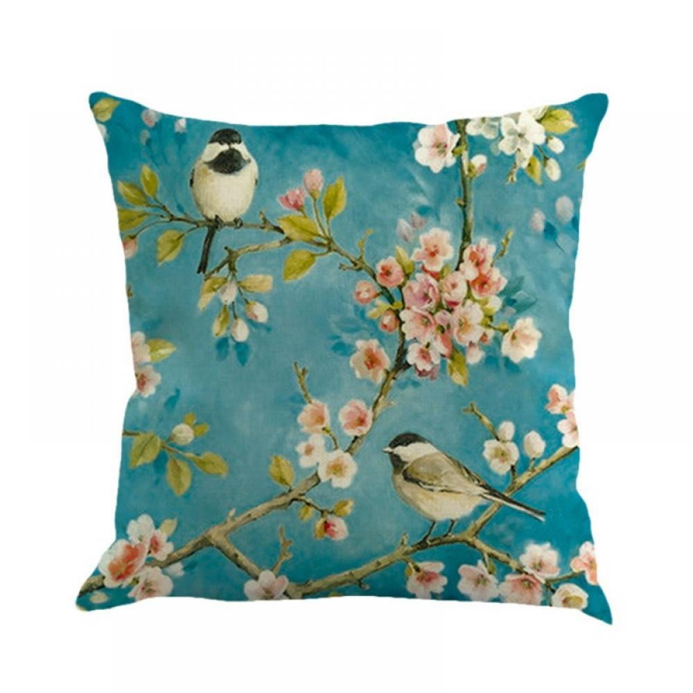 Sofa 18'' Cushion Cover Pillow  Case Bird Home Decor Cotton Linen Fashion Print 