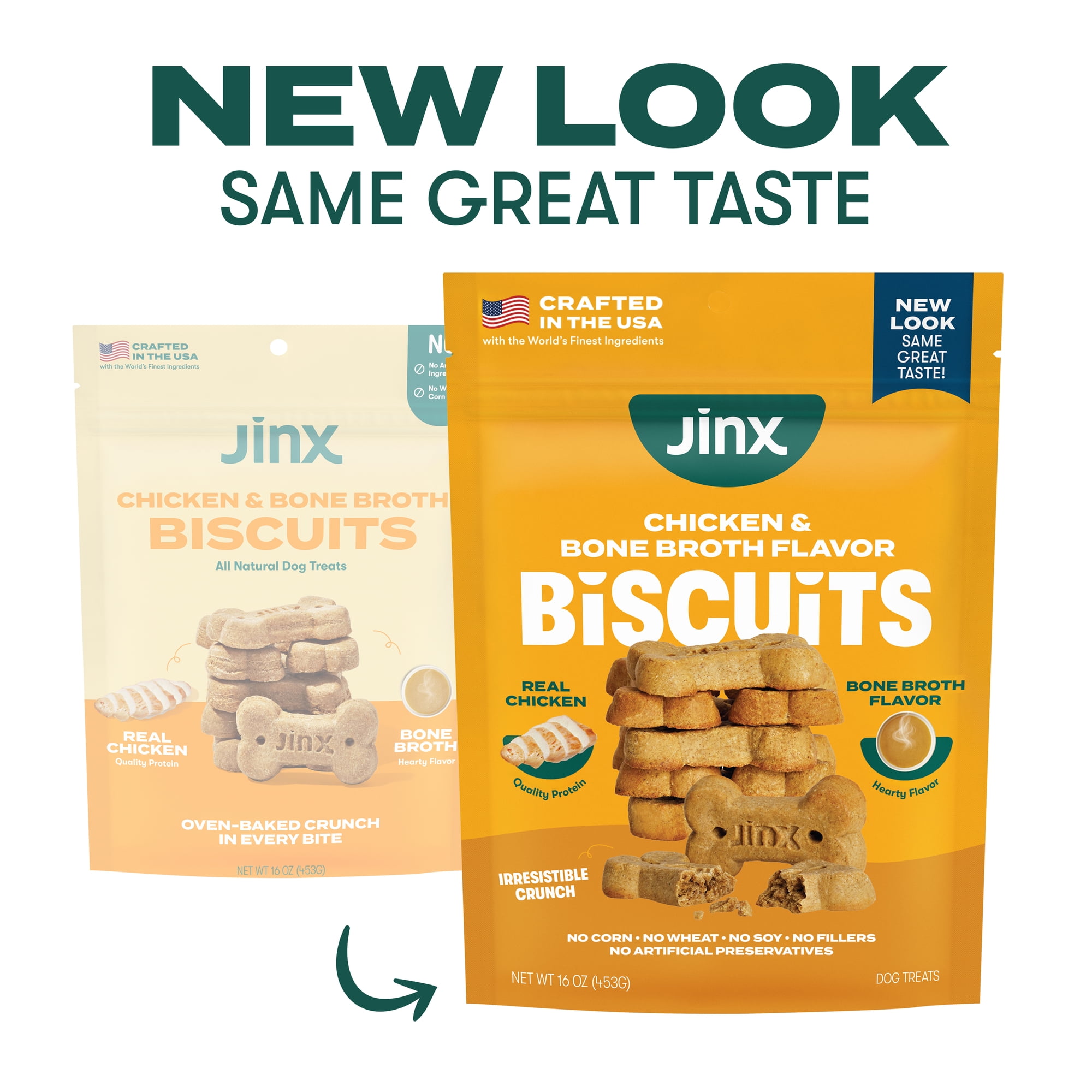 (6 pack) Jinx Chicken Bone Broth Biscuits, Crunchy Dry Dog Treats, 16 oz Bag