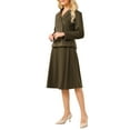 thumbnail image 4 of INSPIRE CHIC Women's 2 Piece Skirt Suit Set 2025 Fall Winter Double Breasted Blazers and A-Line Skirts S Dark Brown, 4 of 5