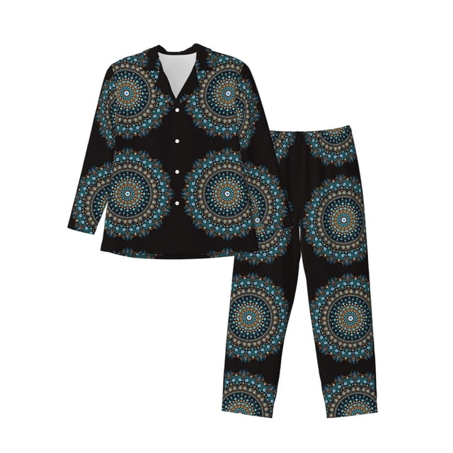 Balery Mandala Pijama para Hombre de Dos Piezas con Manga Larga, Conjunto de Dormir y Descanso Suave con Bolsillos-XX-Large