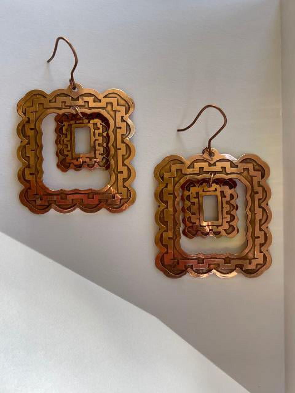 Solid Copper Earrings #CE3358 - 1 3/4 inches squared, antiqued finish.
