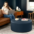 thumbnail image 3 of Jaxx Candler Round Coffee Table Ottoman, Large, 36-Inch, Premium Faux Leather, Oxford Blue, 3 of 8