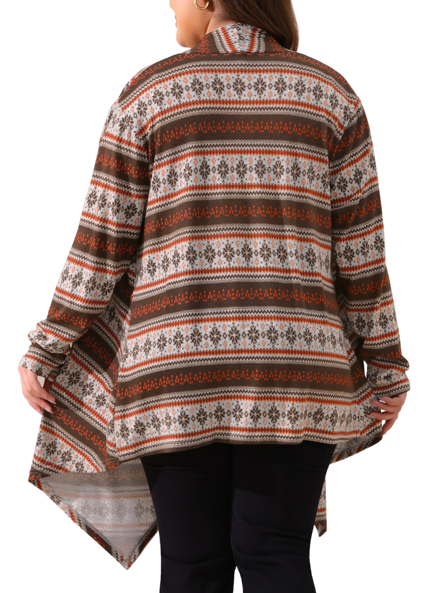 DARING DIVA Plus Size Front Open Lightweight Striped Long Sweaters 1X Brown