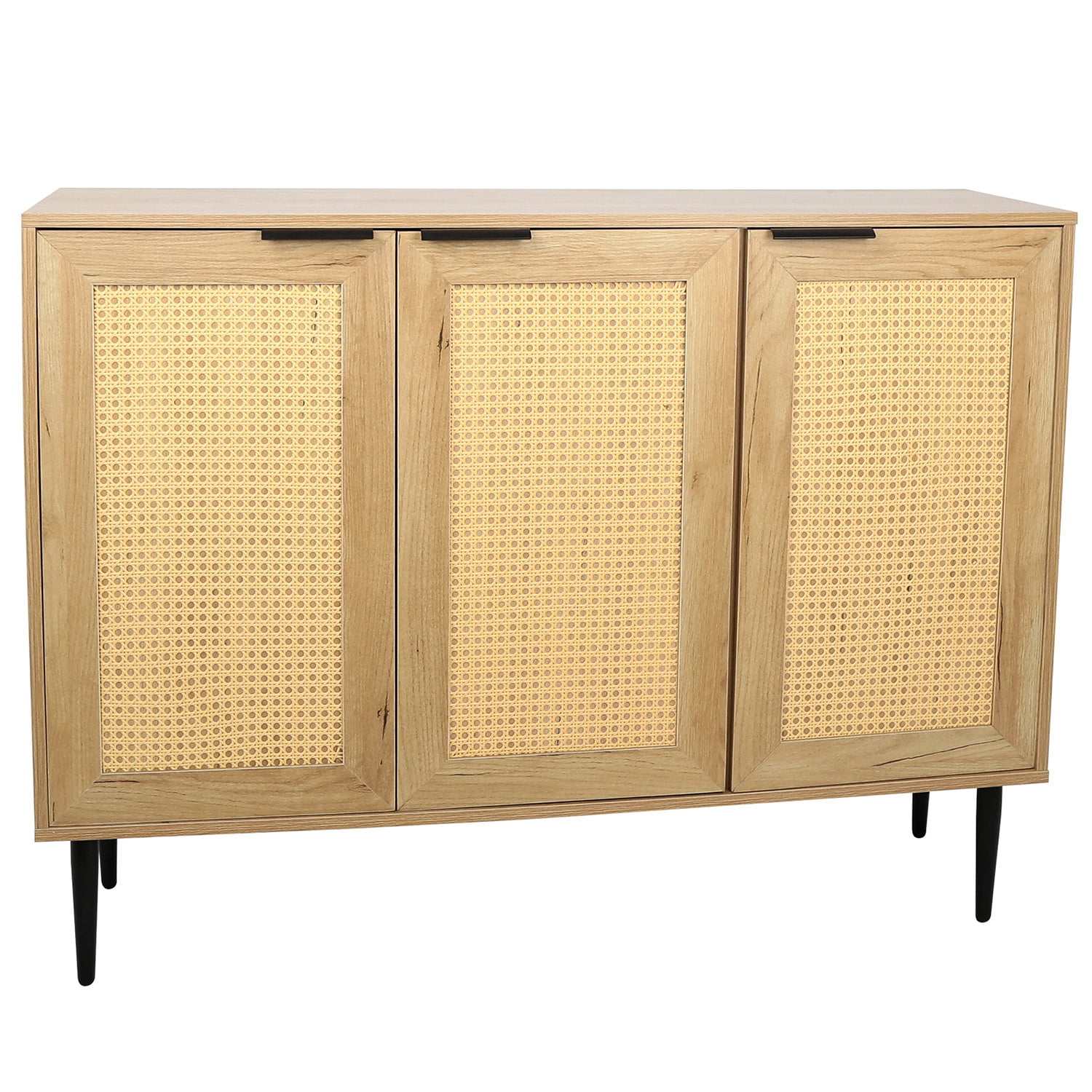 Kepooman 47.24" Wide Kitchen Storage Cabinet, Accent Storage Cabinet with 3 Rattan Doors, Sideboard for Bedroom with 3-Tier Shelving, Natural Kepooman 47.24" Wide Kitchen Storage Cabinet, Accent Storage Cabinet with 3 Rattan Doors, Sideboard for Bedroom with 3-Tier Shelving, Natural