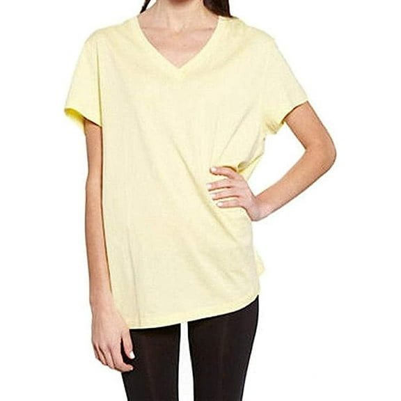 HUE Womens Solid V Neck Short Sleeve Tee