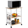 thumbnail image 3 of 3-Tier Baker’s Rack Kitchen Utility Stand – Microwave Oven Storage Shelf with Light Beige Wood Top & White Metal Frame – Workstation Storage Cart for Kitchen, Pantry, or Dining Room, 3 of 8