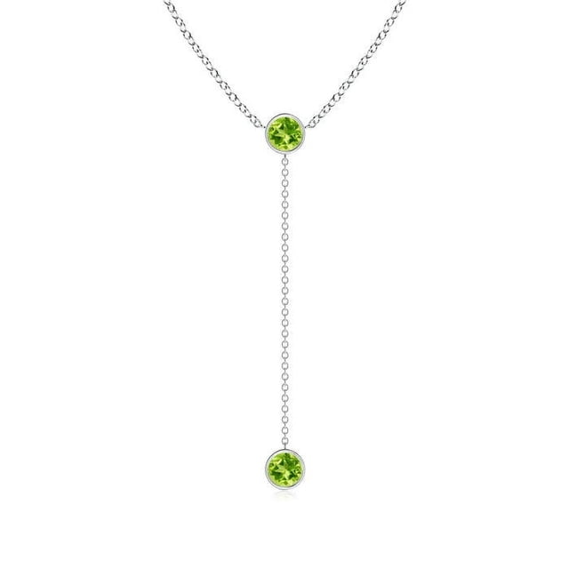 Angara Collier Péridot Naturel - Collier Style Lariat Péridot Rond 1.1 ct en Platine pour Femmes
